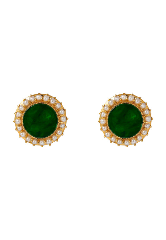 TOMEI Jadeide with Pearls Earrings, Yellow Gold 750
