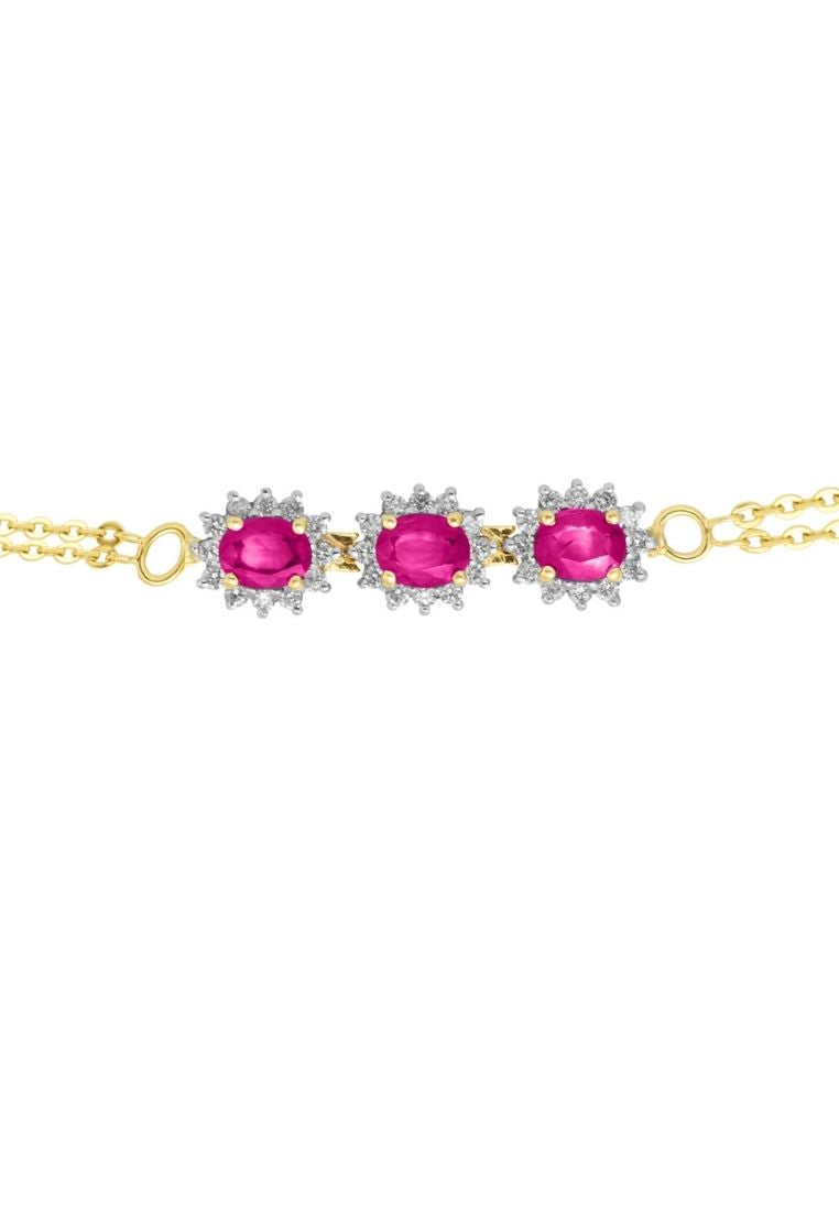 TOMEI Gemstones with Diamond Bracelet Double Strands, Yellow Gold 375