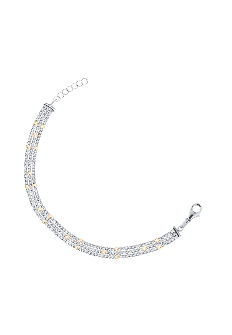 TOMEI Trio Rows Bead Bracelet, White+Yellow Gold 585