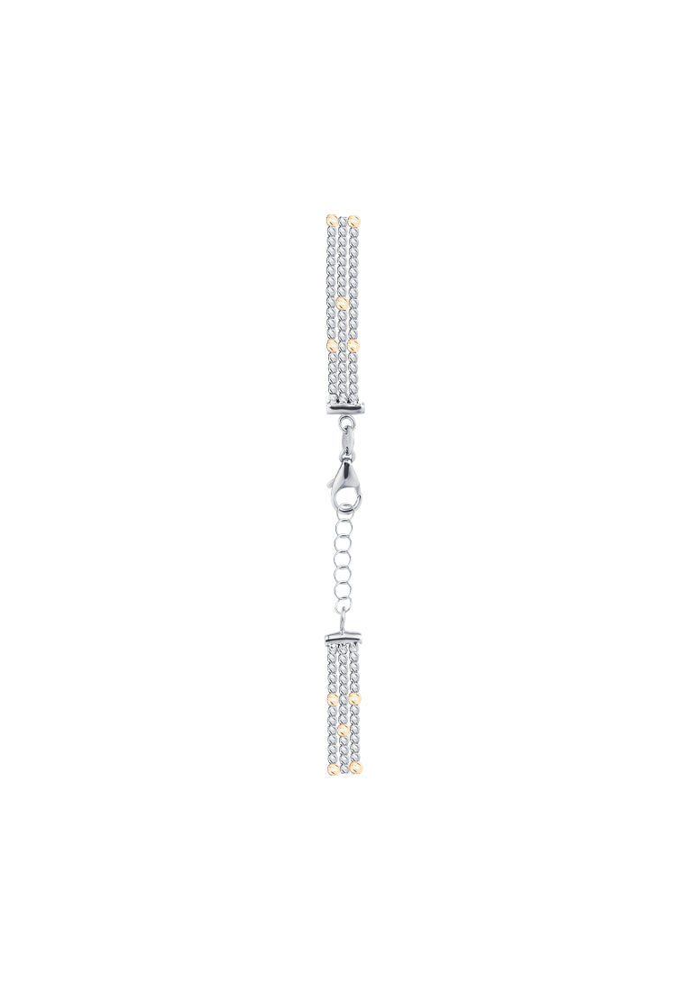 TOMEI Trio Rows Bead Bracelet, White+Yellow Gold 585