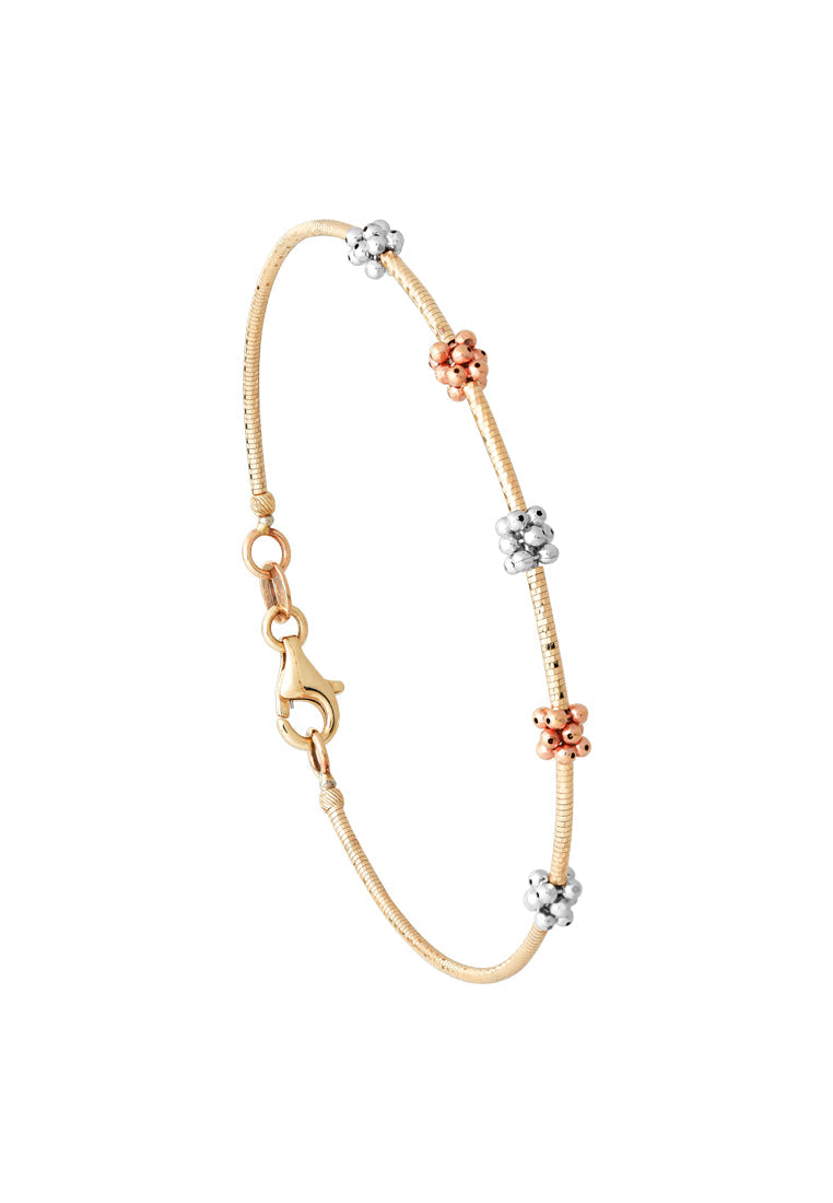 TOMEI Tri-Tones Bead Bunches Bangle, Gold 585