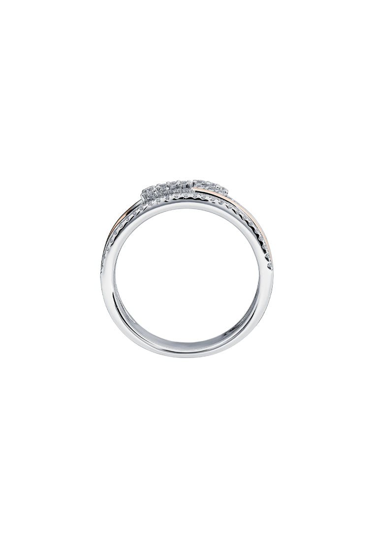 TOMEI Trio-Layered Diamond Ring, White+Rose Gold 750
