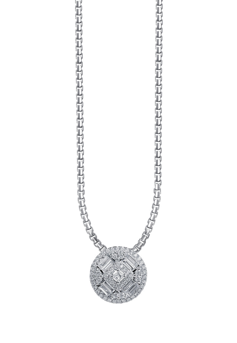 TOMEI Rounded Sparkling Diamond Pendant, White Gold 750