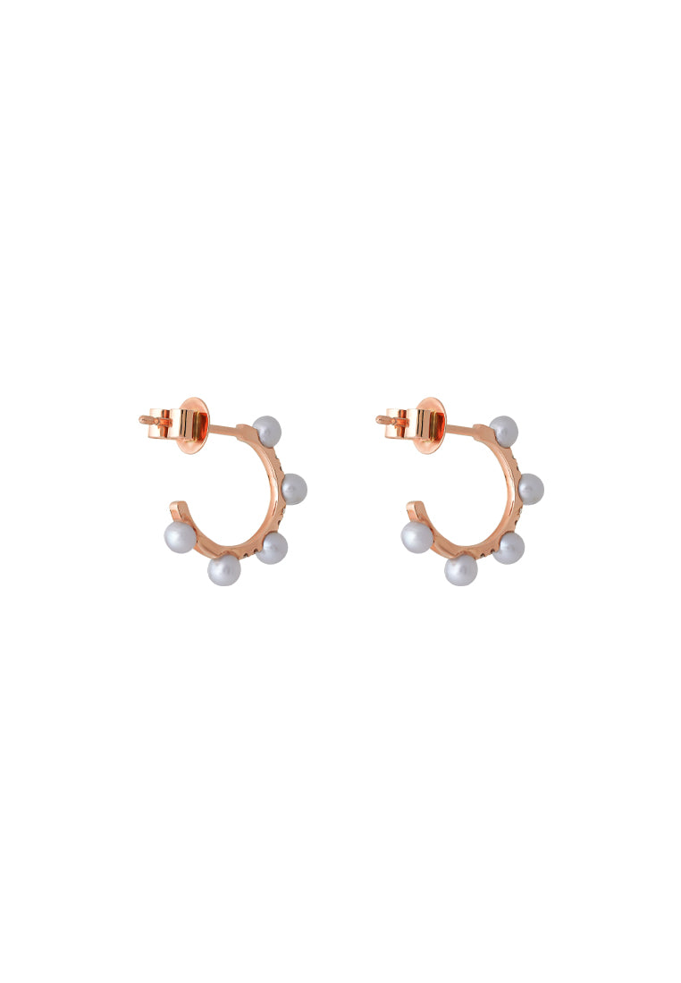 TOMEI Minimalist Pearl Earrings, White/Rose Gold 750