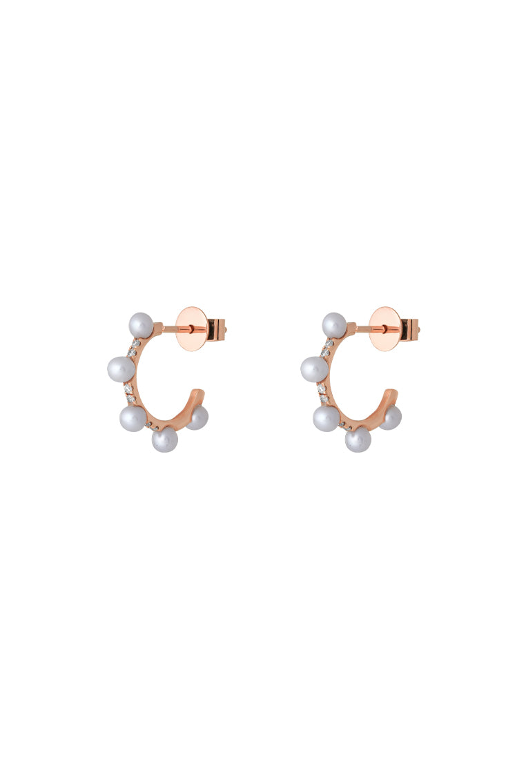 TOMEI Minimalist Pearl Earrings, White/Rose Gold 750