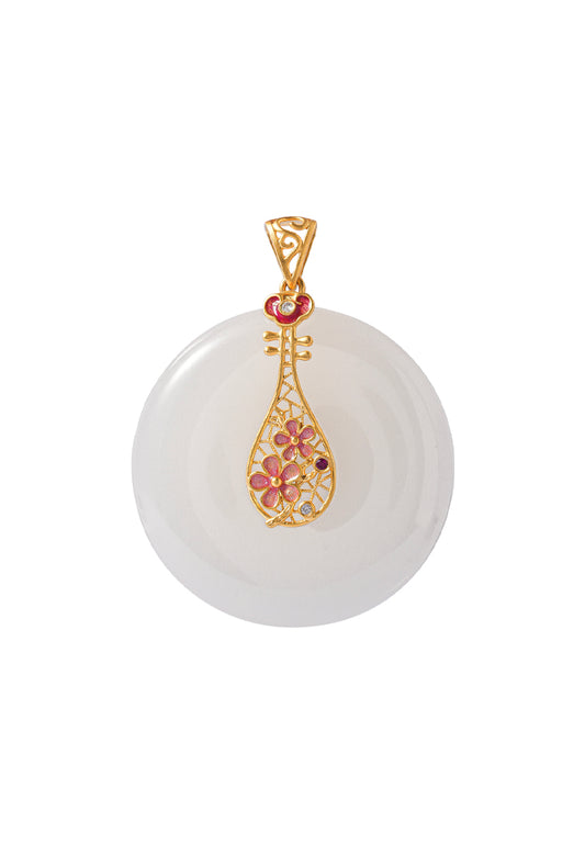 TOMEI Nephrite Collection Lute Pendant, Yellow Gold 750