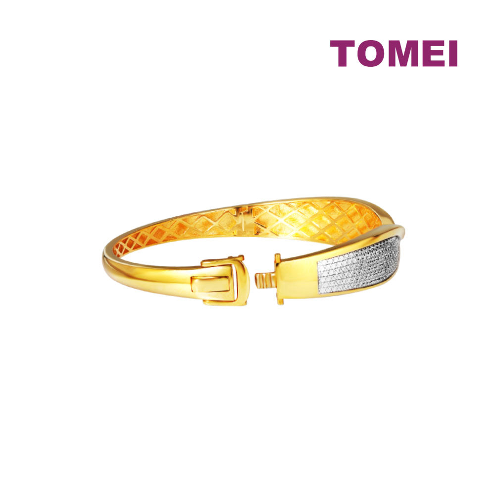 TOMEI Diamond Cut Collection Criss-Cross Bangle, Yellow Gold 916