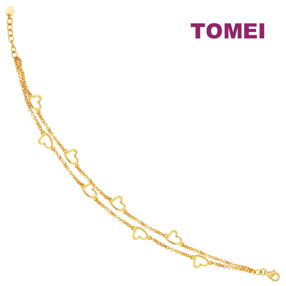 TOMEI Double Strands Heart Bracelet, Yellow Gold 916