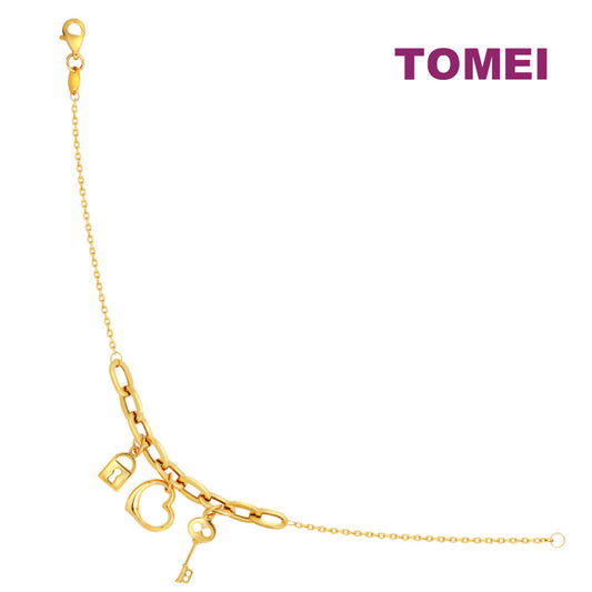 TOMEI Lusso Italia Key & Love Lock Bracelet, Yellow Gold 916