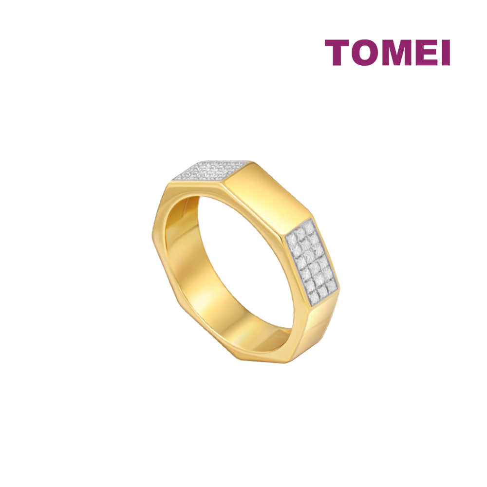 TOMEI Diamond Cut Collection Octagon Ring, Yellow Gold 916