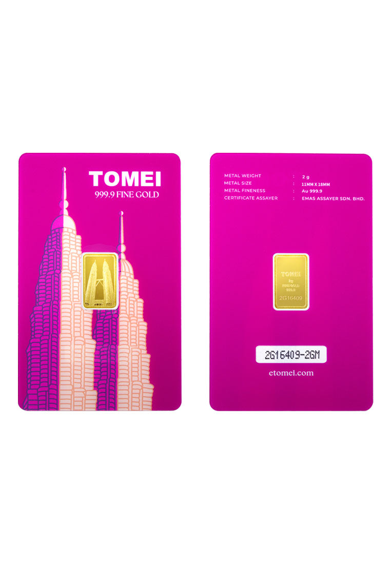 [TOMEI Exclusive]Twin Towers Gold Bar 2G | Fine Gold 9999