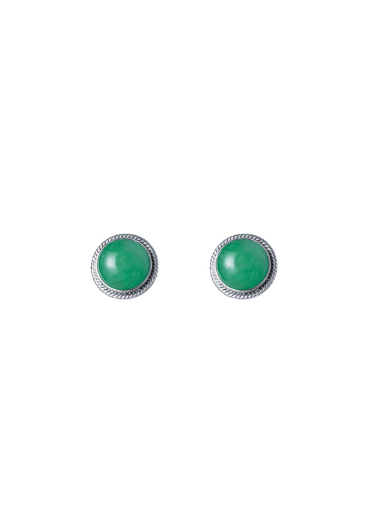TOMEI Green Jade Circular Earrings, White Gold 750