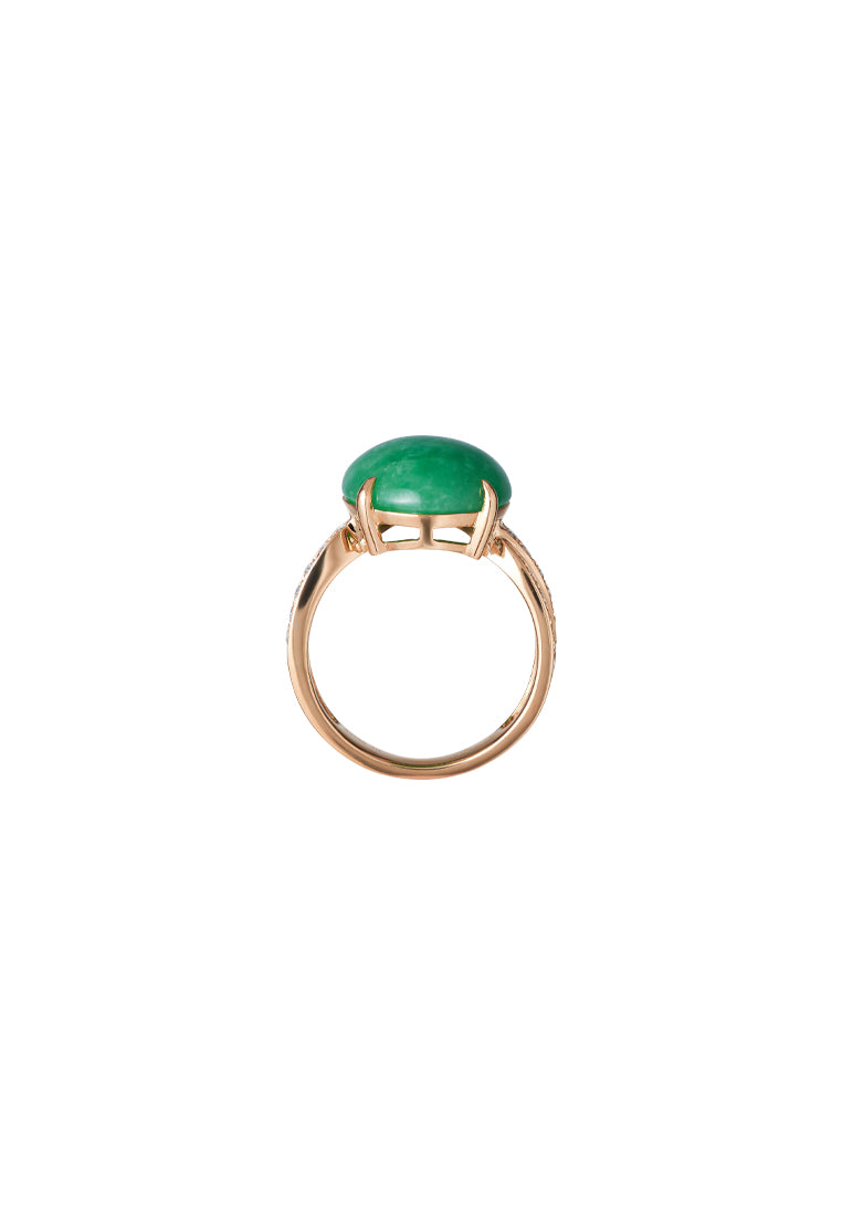 TOMEI Elliptical Jade Diamond Ring, White/Yellow Gold 750