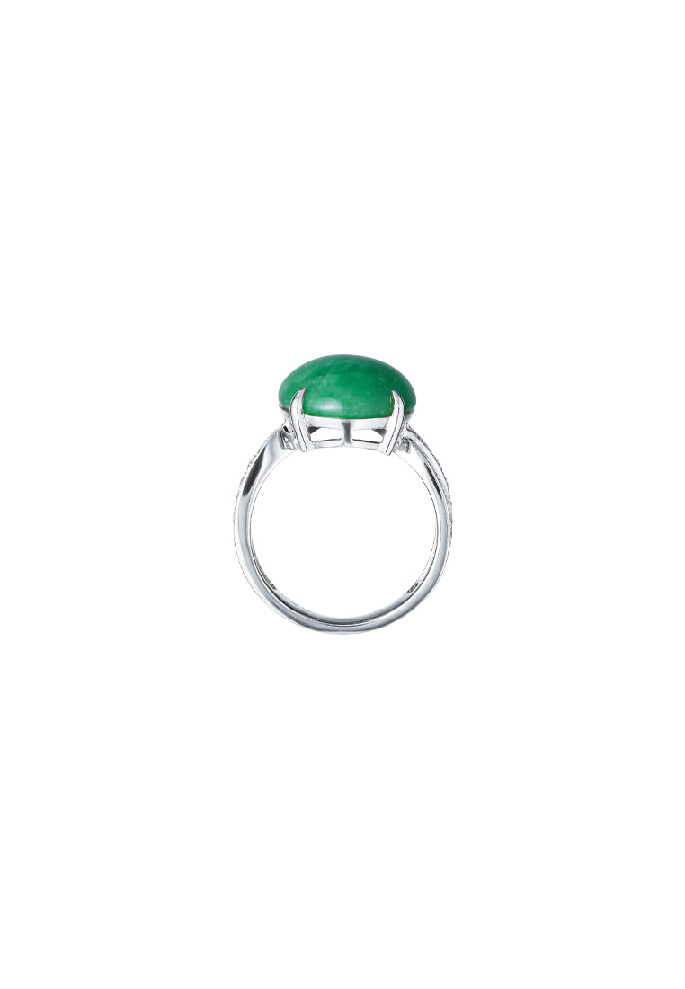 TOMEI Elliptical Jade Diamond Ring, White/Yellow Gold 750