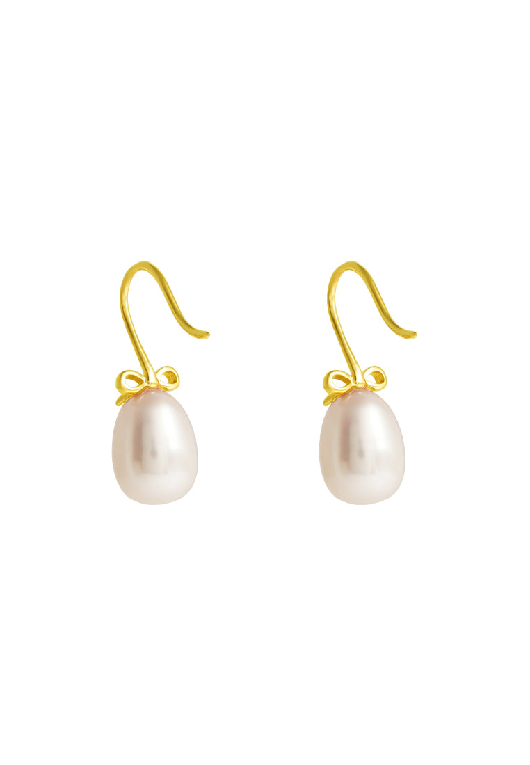 TOMEI Lovely Bow Tie Pearl Earrings, Yellow Gold 585