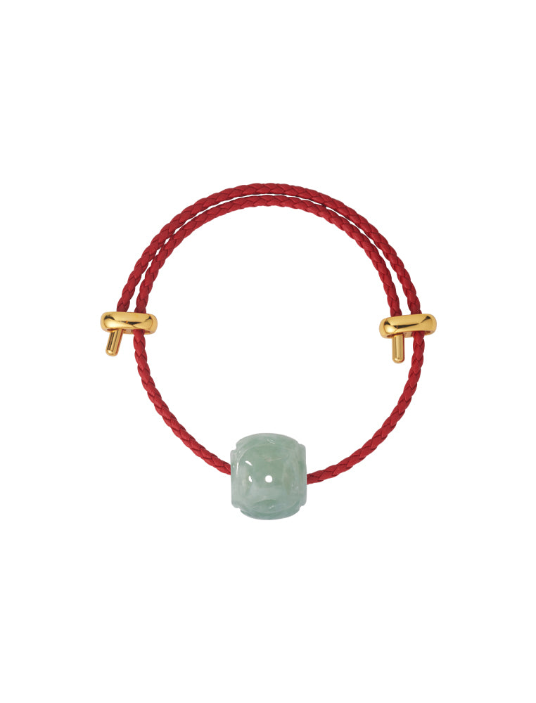 TOMEI Carved Jade Lu Lu Tong Charm with Red Rope Bracelet