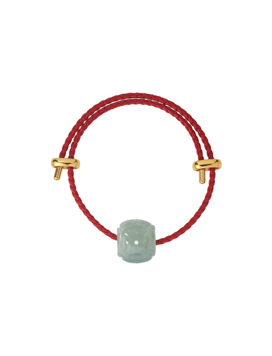 TOMEI Carved Jade Lu Lu Tong Charm with Red Rope Bracelet