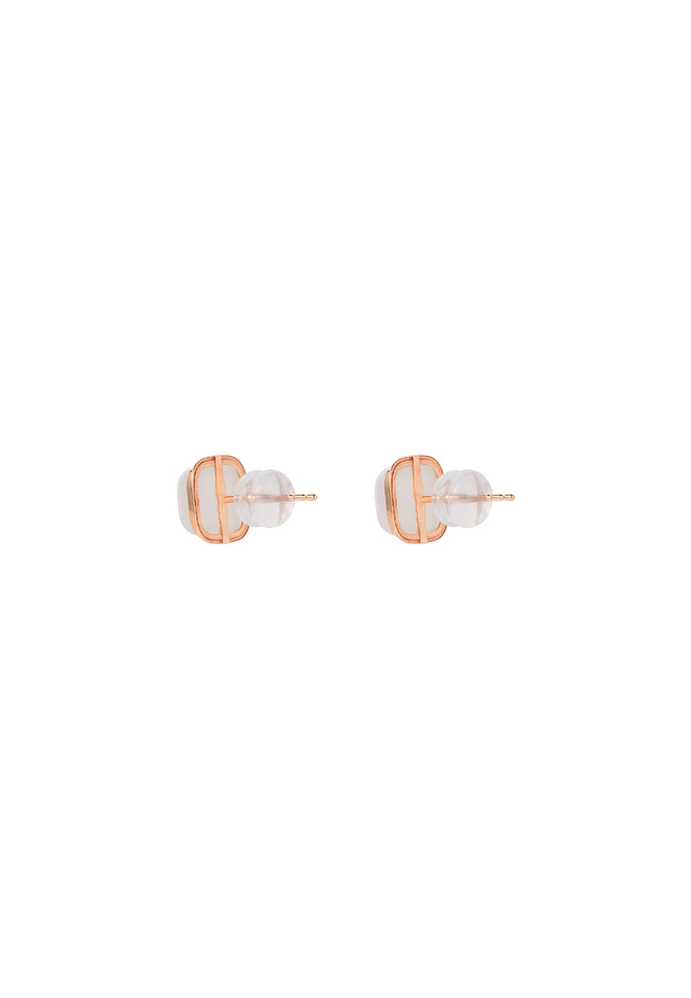 TOMEI Square Shape Nephrite Earrings, Rose Gold 750