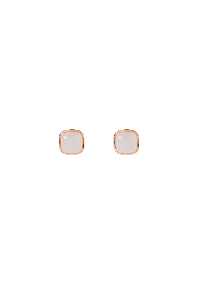 TOMEI Square Shape Nephrite Earrings, Rose Gold 750