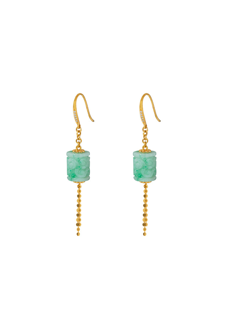 TOMEI Jade Tassels Earrings, Yellow Gold 750
