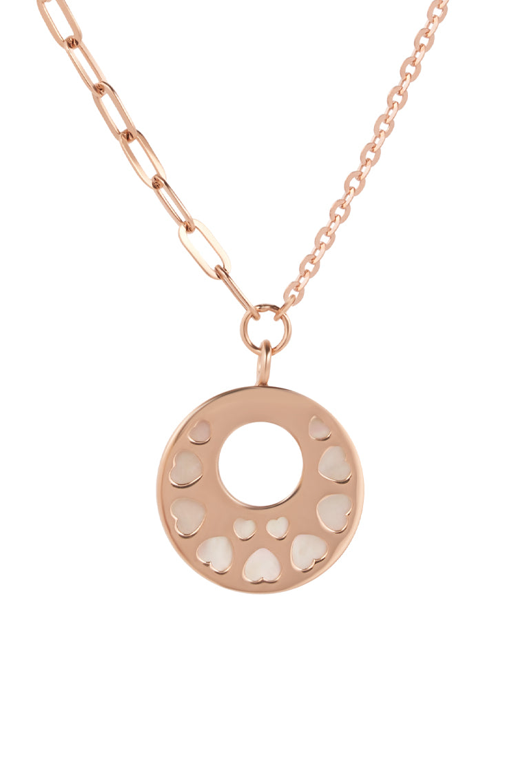TOMEI Rouge Collection, Nacre Dwi-side Circle Necklace, Rose Gold 750