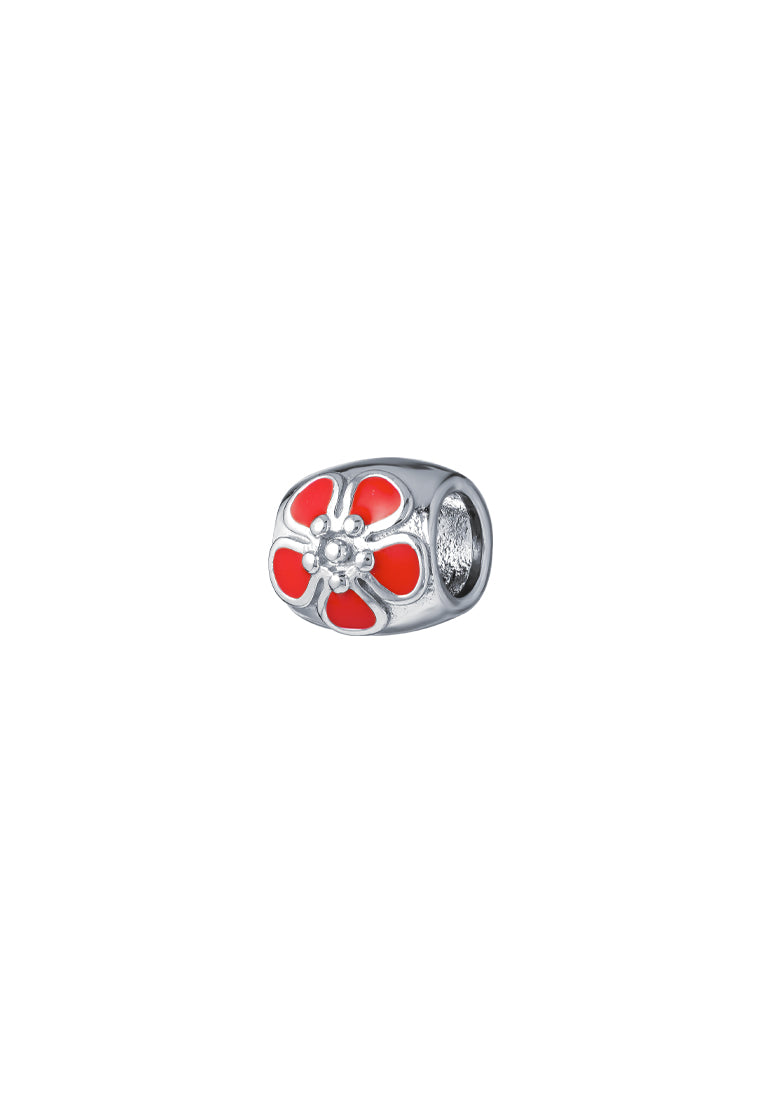 TOMEI Bright Red Flower Charm, White Gold 585