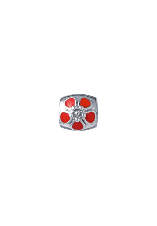 TOMEI Bright Red Flower Charm, White Gold 585