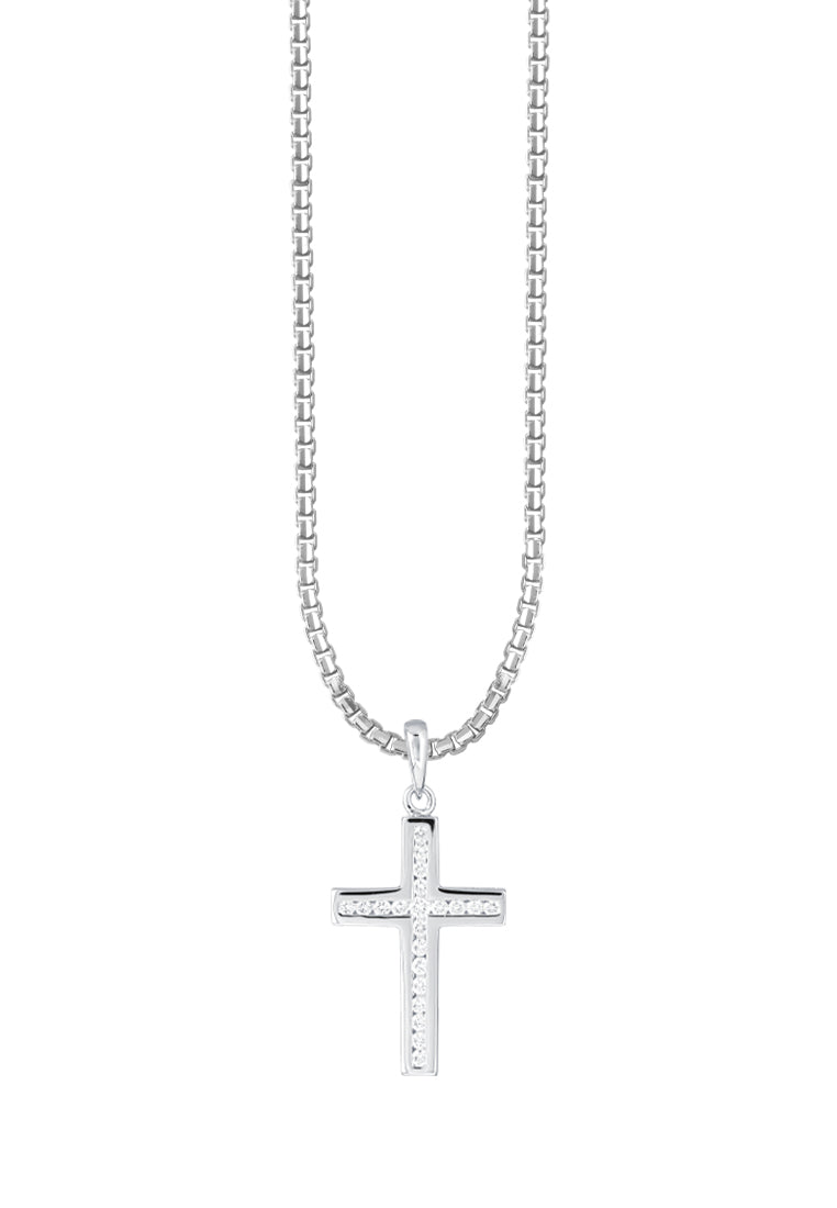 TOMEI Cross Diamond Pendant, White Gold 750