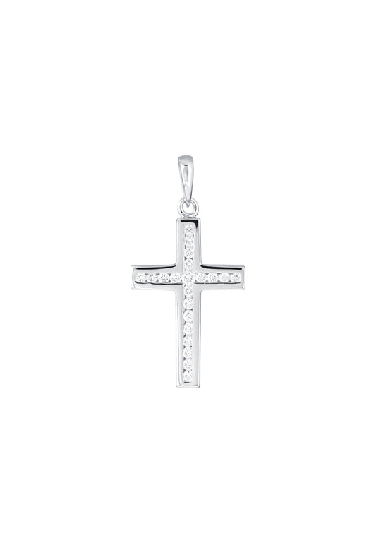 TOMEI Cross Diamond Pendant, White Gold 750