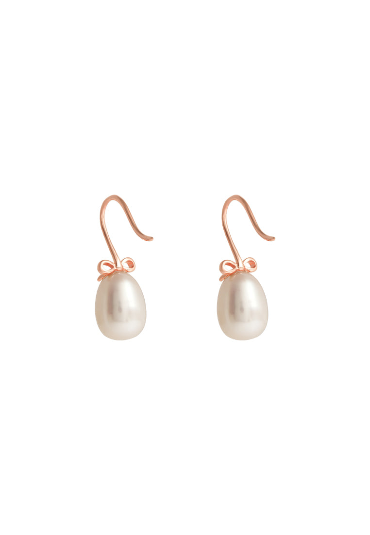 TOMEI Lovely Bow Tie Pearl Earrings, Rose Gold 585