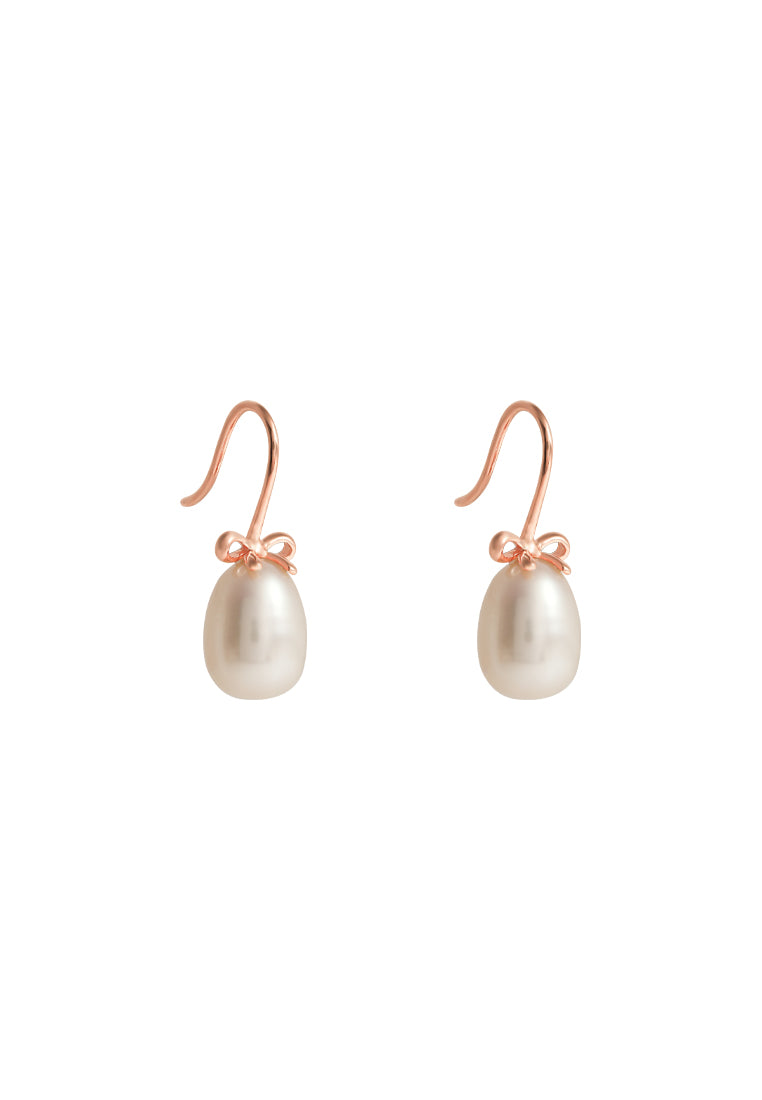 TOMEI Lovely Bow Tie Pearl Earrings, Rose Gold 585