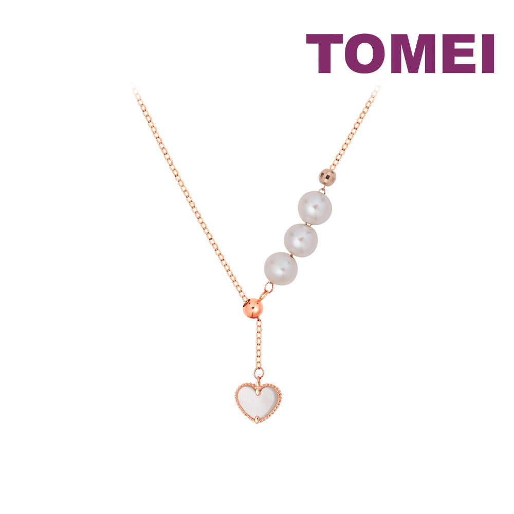 TOMEI Rouge Collection Sweet Nacre Heart Pearl Necklace, Rose Gold 750