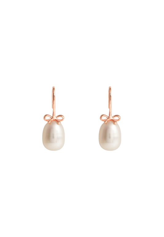 TOMEI Lovely Bow Tie Pearl Earrings, Rose Gold 585