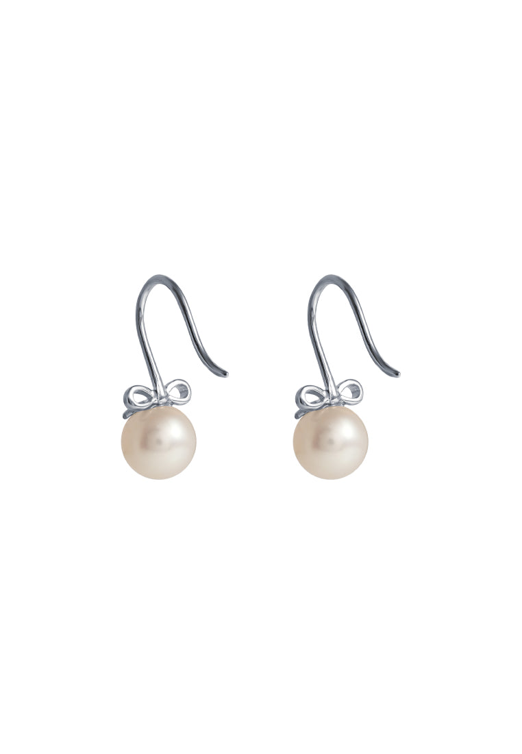 TOMEI Lovely Bow Tie Pearl Earrings, White Gold 585