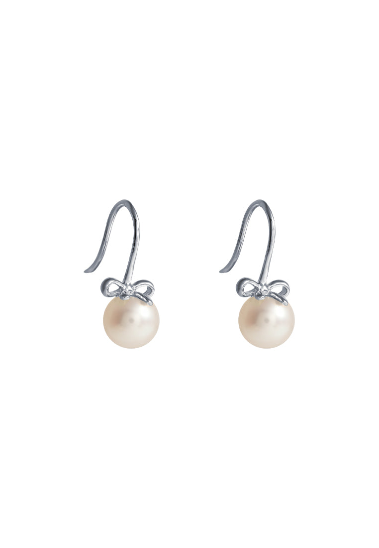 TOMEI Lovely Bow Tie Pearl Earrings, White Gold 585