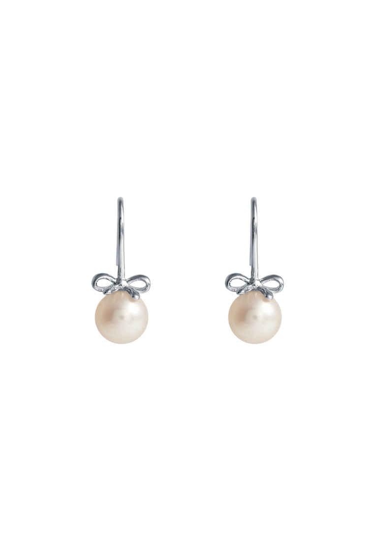 TOMEI Lovely Bow Tie Pearl Earrings, White Gold 585