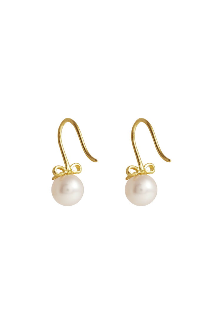 TOMEI Lovely Bow Tie Pearl Earrings, Yellow Gold 585