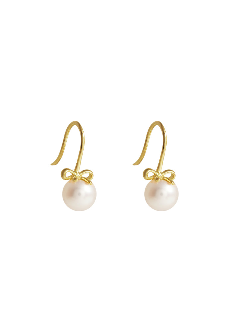 TOMEI Lovely Bow Tie Pearl Earrings, Yellow Gold 585