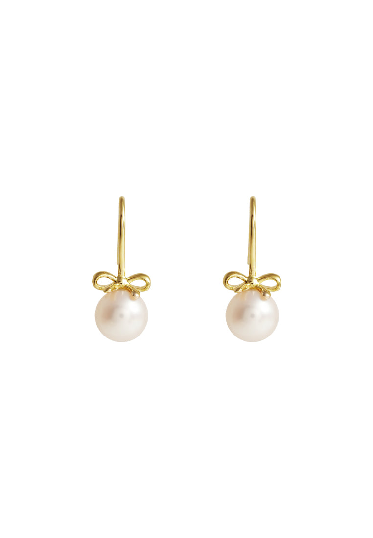 TOMEI Lovely Bow Tie Pearl Earrings, Yellow Gold 585