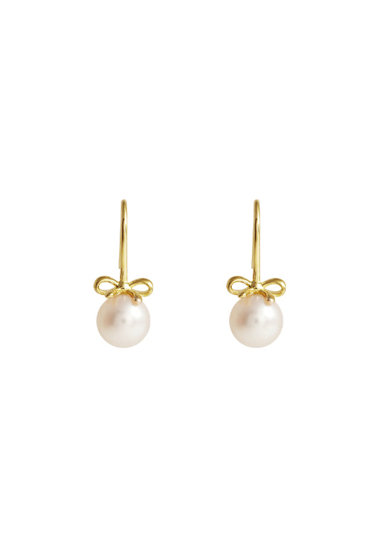 TOMEI Lovely Bow Tie Pearl Earrings, Yellow Gold 585