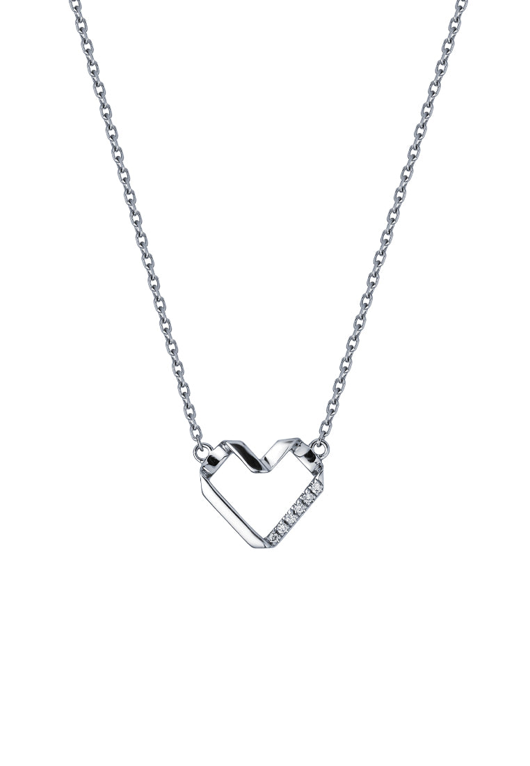 TOMEI Wave-Inspired Heart Shaped Necklace, White Gold 585