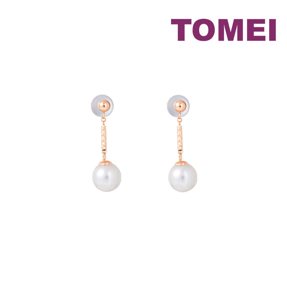 TOMEI Rouge Collection Dangling Pearl Earrings, Rose Gold 750