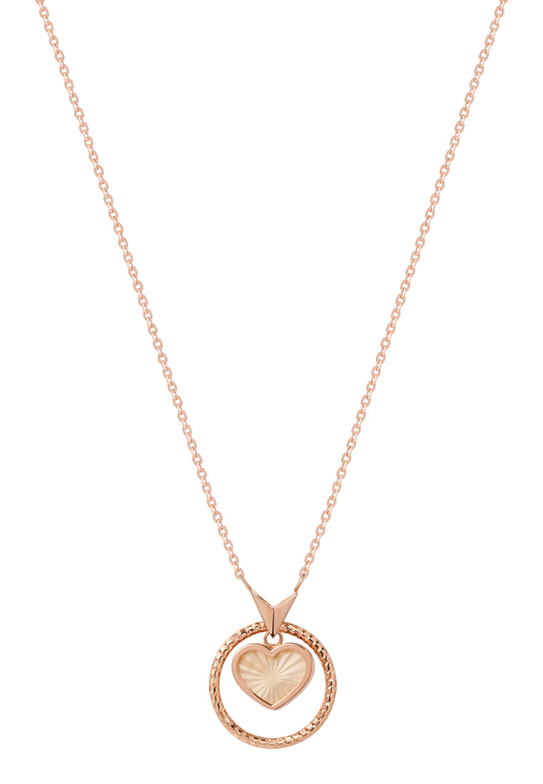 TOMEI Rouge Collection, Nacre Heart in Circle Necklace, Rose Gold 750