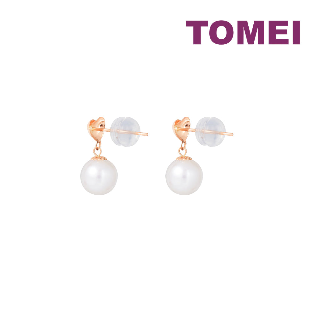TOMEI Rouge Collection Petite Love Pearl Earrings, Rose Gold 750