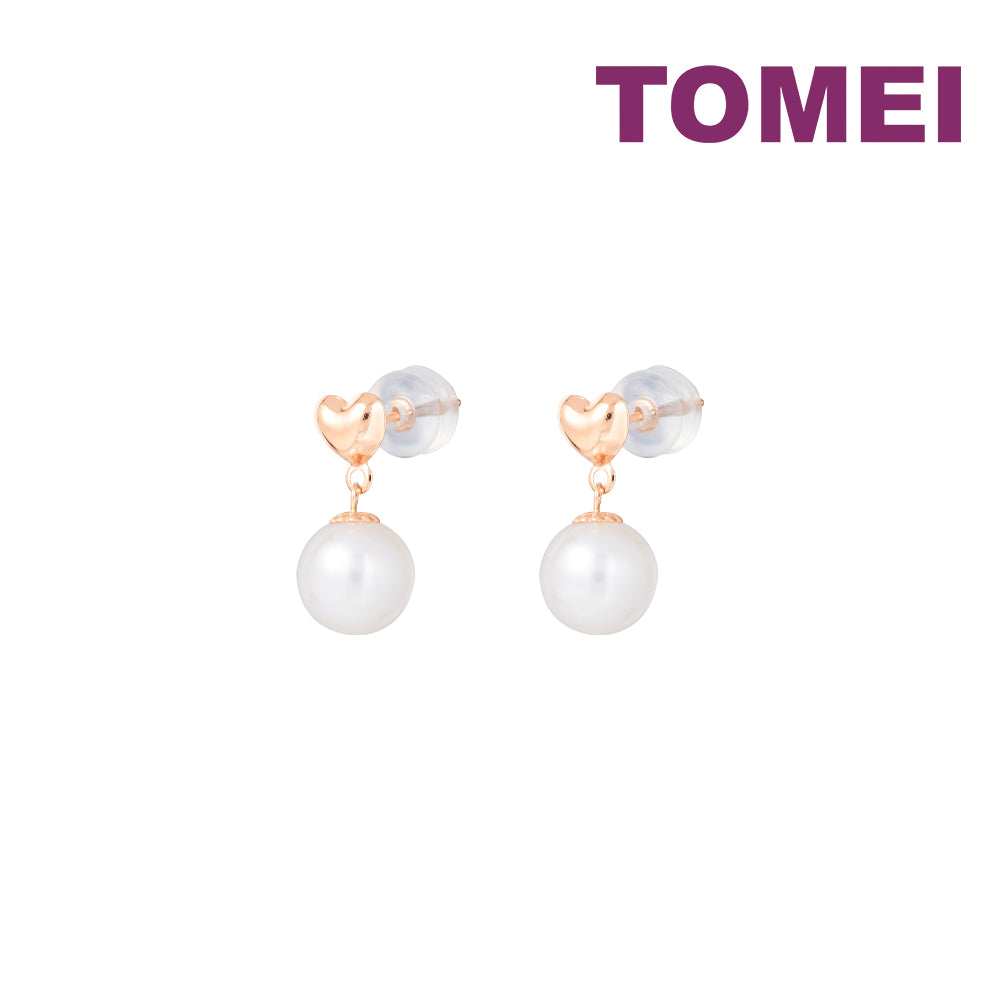 TOMEI Rouge Collection Petite Love Pearl Earrings, Rose Gold 750