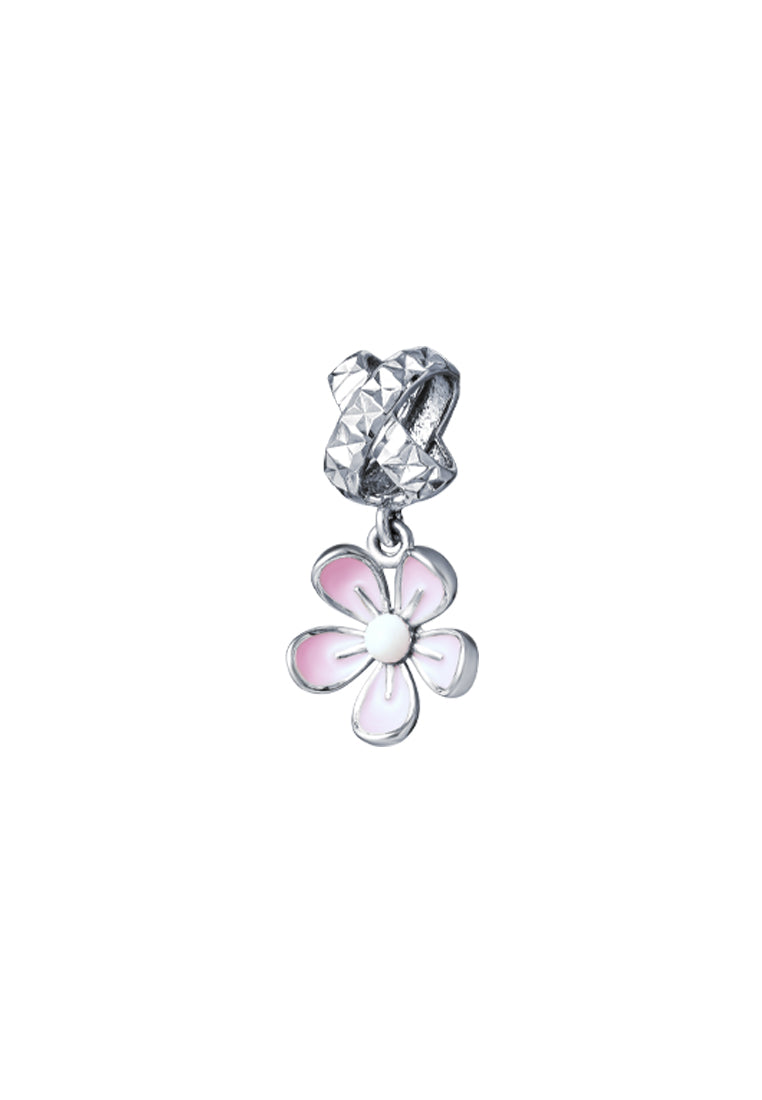 TOMEI Soft Pink Flower Charm, White Gold 585