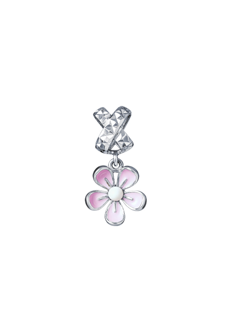 TOMEI Soft Pink Flower Charm, White Gold 585