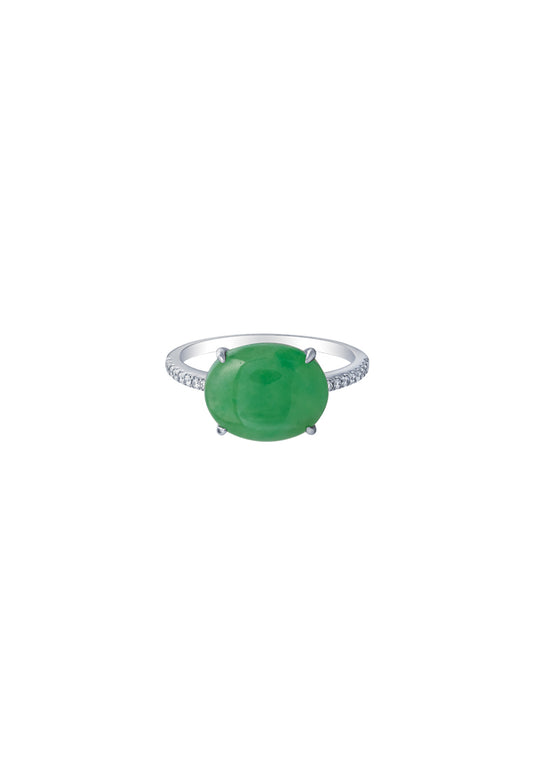 TOMEI Elliptical Jade Ring, White/Yellow Gold 750