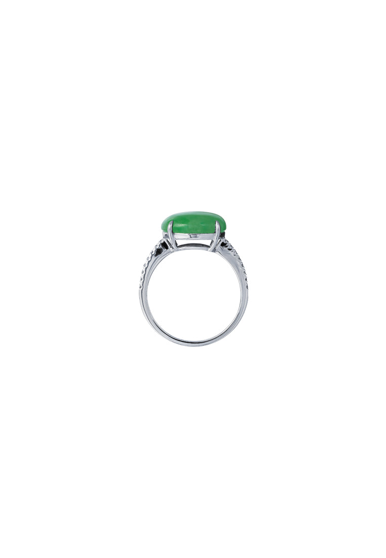TOMEI Elliptical Jade Ring, White/Yellow Gold 750