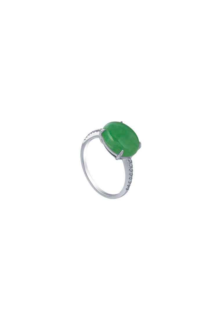 TOMEI Elliptical Jade Ring, White/Yellow Gold 750